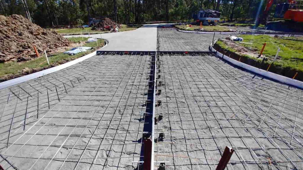 Civil Engineering concrete road being built with mesh